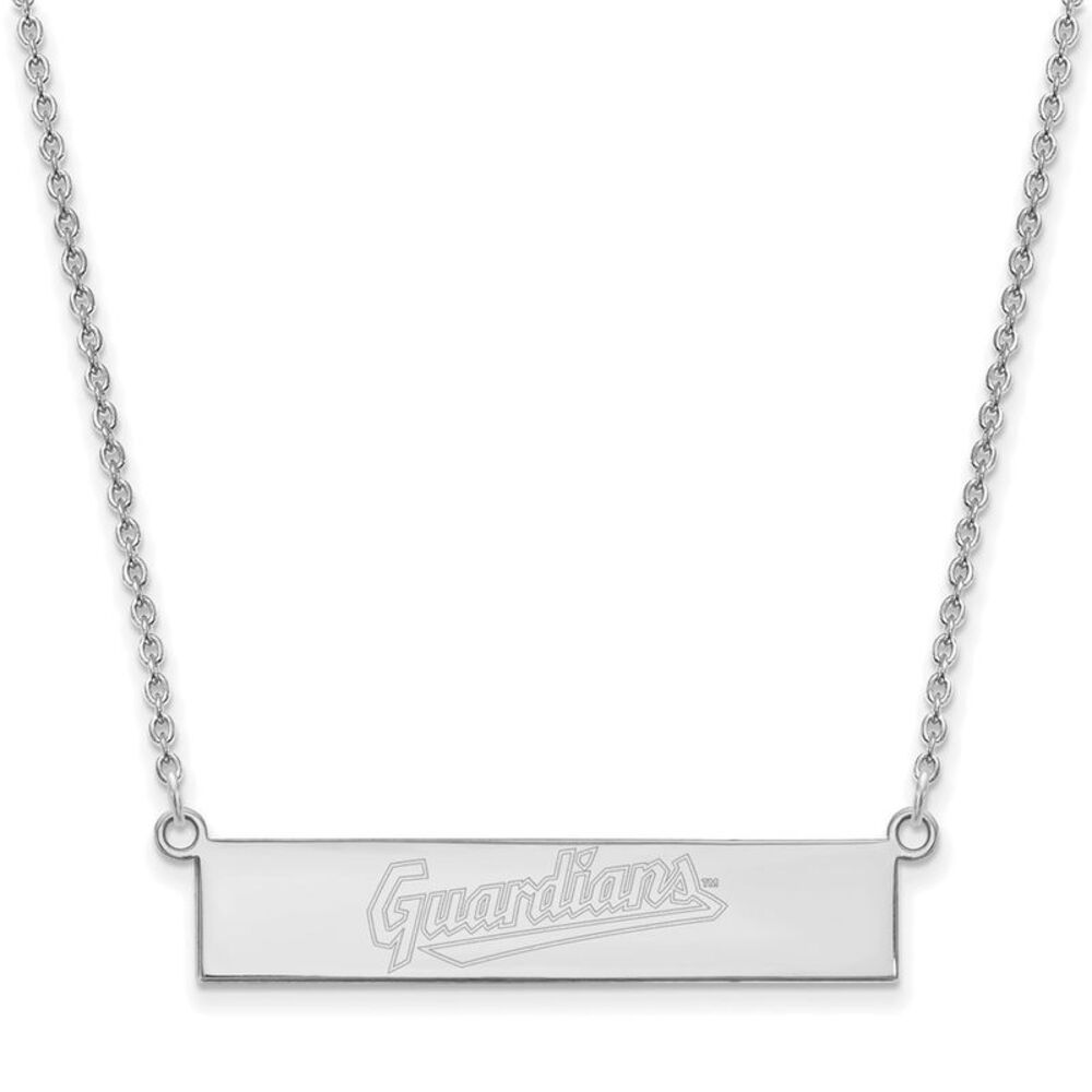Sterling Silver MLB Cleveland Guardians Small Team Bar Necklace, 18 In